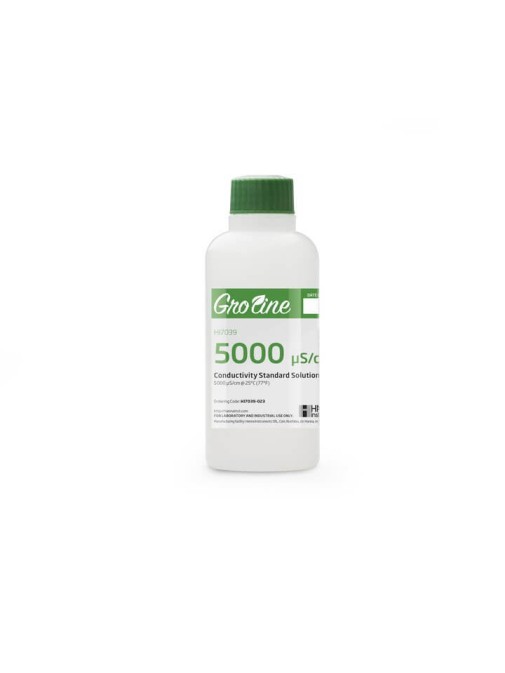 Estándar GroLine para conductividad de 5,000 µS/cm con con certificado (frasco de 120 mL) - HI7039-012 - HANNA PERÚ